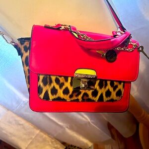 BETSEY JOHNSON BRIGHT LEOPARD SADDLEBAG